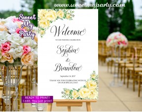 Yellow flowers Welcome Sign,Yellow Roses Welcome sign,(110w)